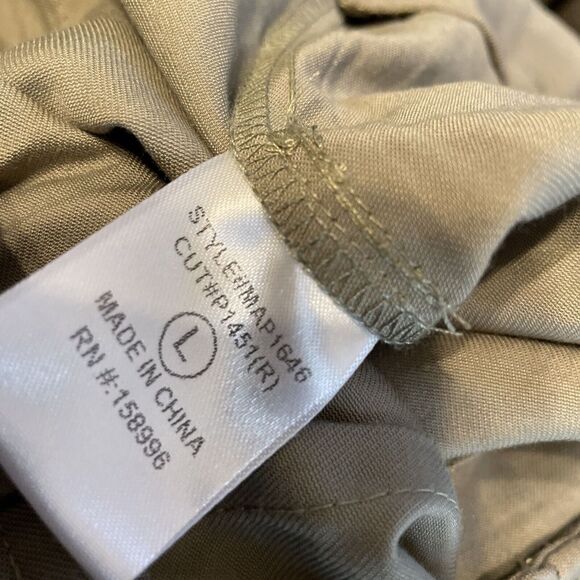 AARON & AMBER Pleated Flowy Wide Leg Pants Large High Rise Paperbag Green Tan - Picture 5 of 8